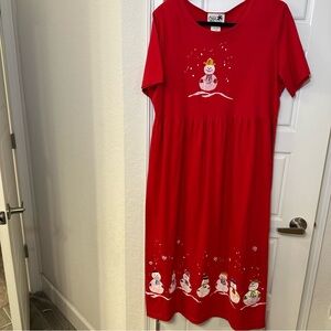 Vintage XL Christmas/Winter Red Dress with Snowmen, Copa Cobana